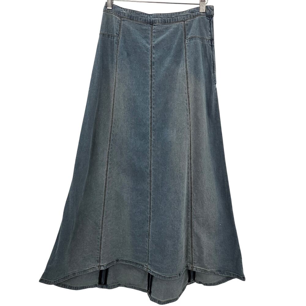 Soft Surroundings Women Cottage Boho Prairie Western Denim Hi Low Midi Skirt XS